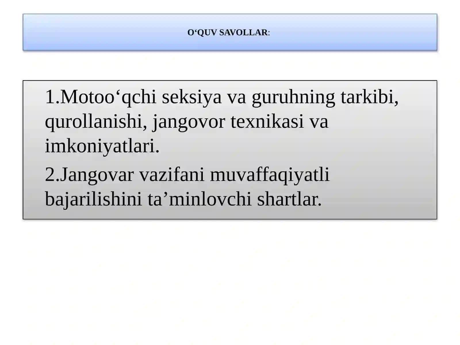 Motoo‘qchi kichik i va ning tarkibi, qurollanishi, jangovor texnikasi va imkoniyatlari 3