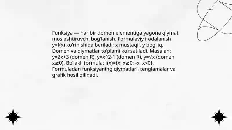 Funksiyalarni formulalar kòrinishda ifodalash Formulalarning valentligi 3
