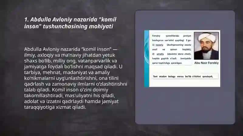 Abdulla Avloniyning komil inson haqidagi qarashlari mavzusida 3