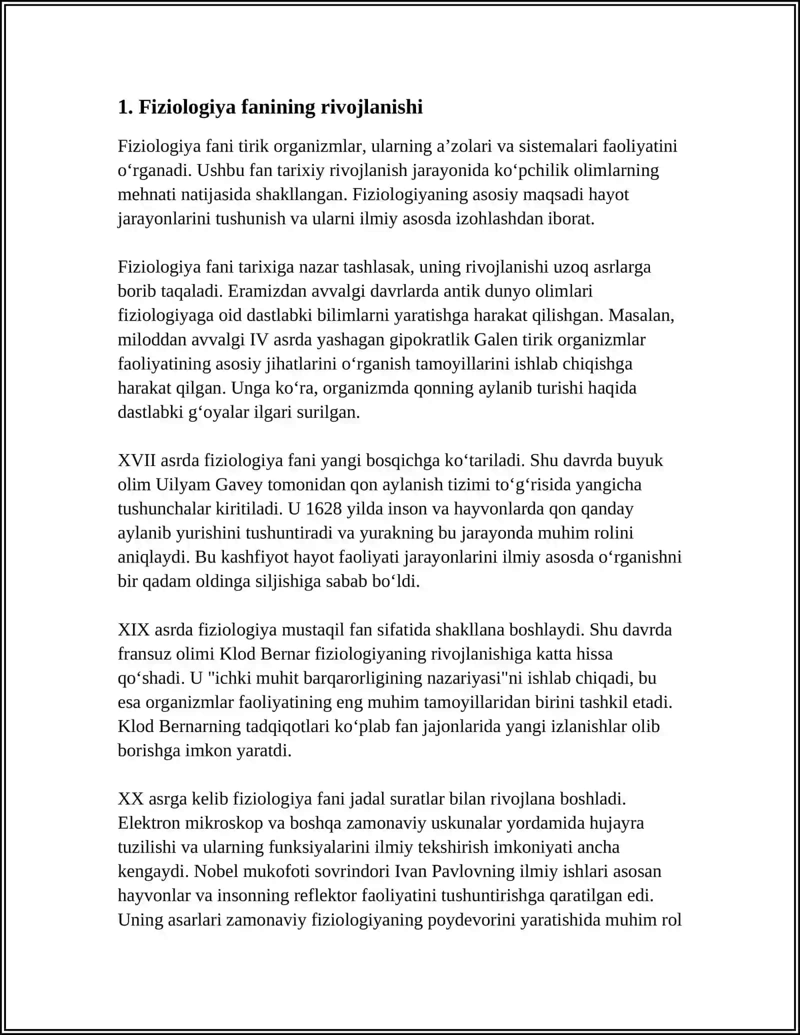 FIZIOLOGIYA FANI, RIVOJLANISHI, TIBBIYOTDA AHAMIYATI. FIZIOLOGIFANINING TARIXI 3