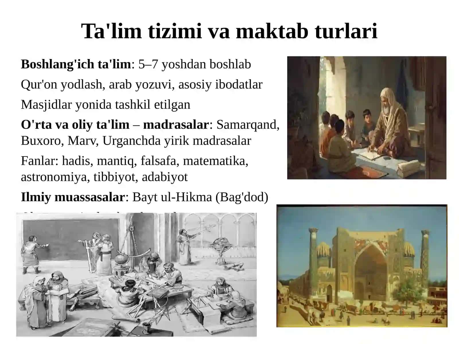 VII asrdan XIV asrning birinchi yarmigacha O`rta Osiyoda tarbiya, maktab va pedagogik fikrlar 3