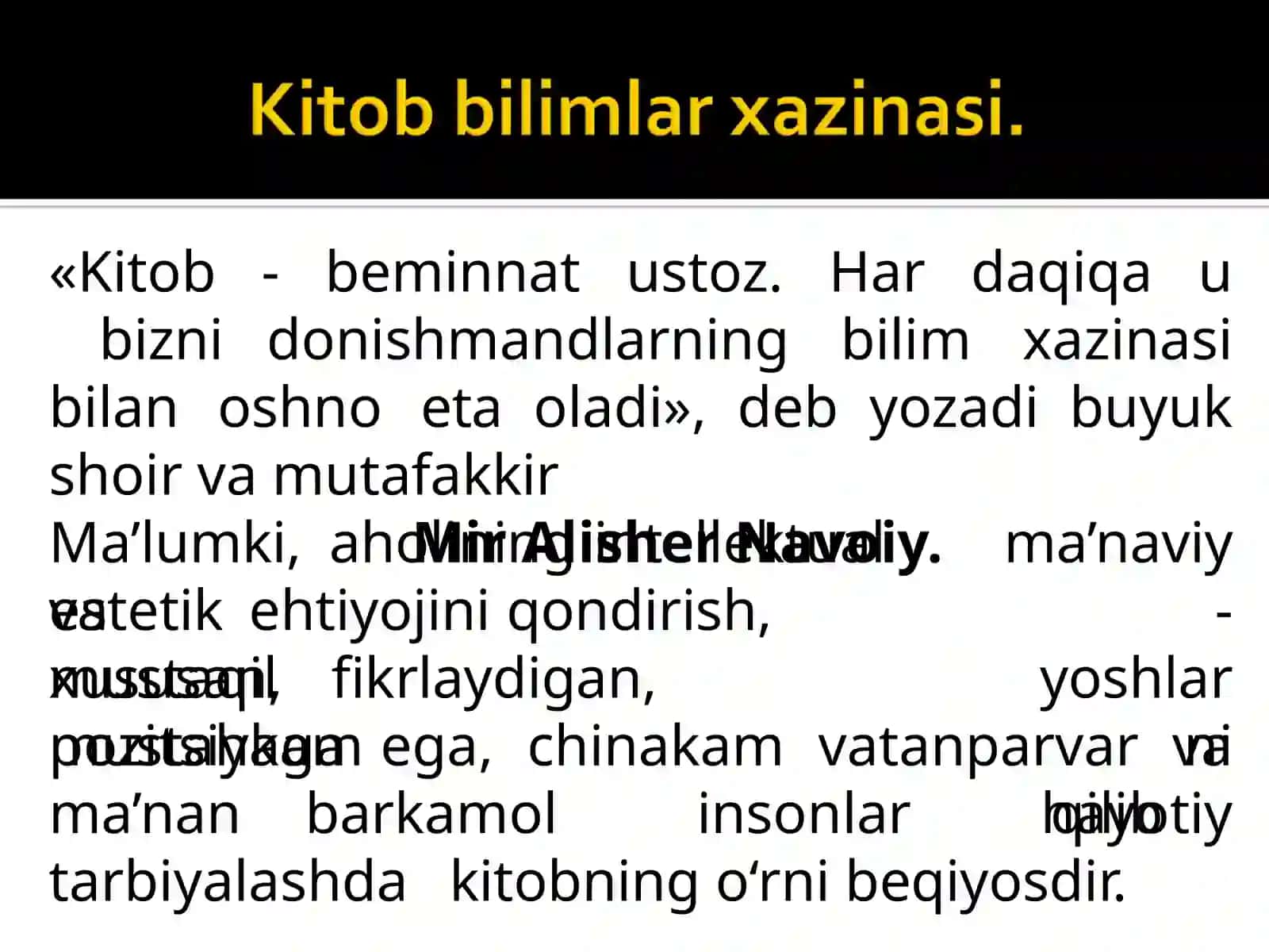 Kitob-beminnat ustoz.Hardaqiqaubiznidonishmandlarningbilimxazinasibilanoshnoetaoladi 3