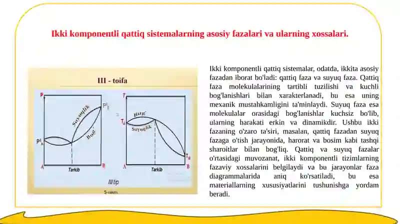 Ikki komponentli qattiq sistemalarning suyuqlanish holat diagrammasini tuzish 3