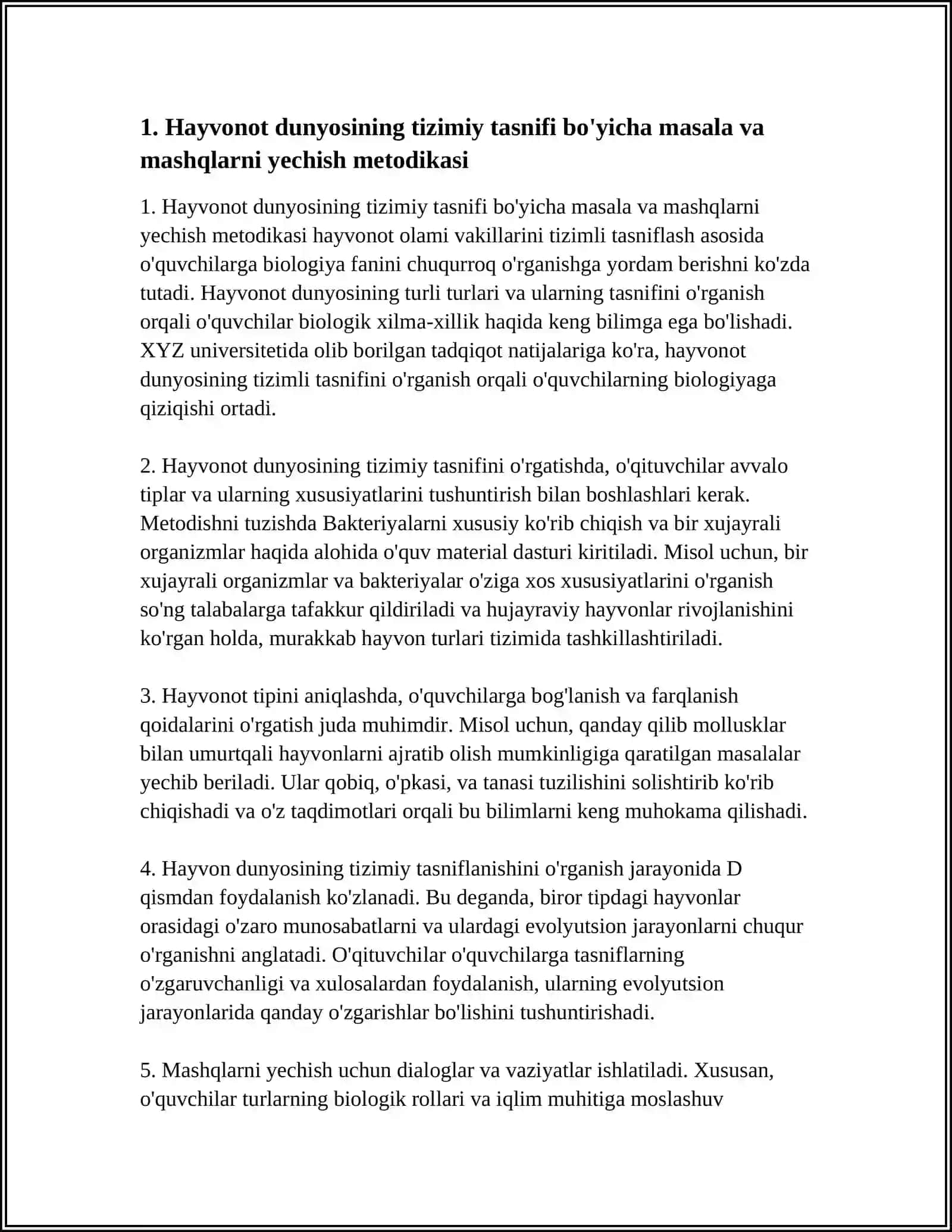 HAYVONOY DUNYOSINING TIPLARI BO'YICHA MASALA VA MASHQLAR YECHISH METODIKASI 3