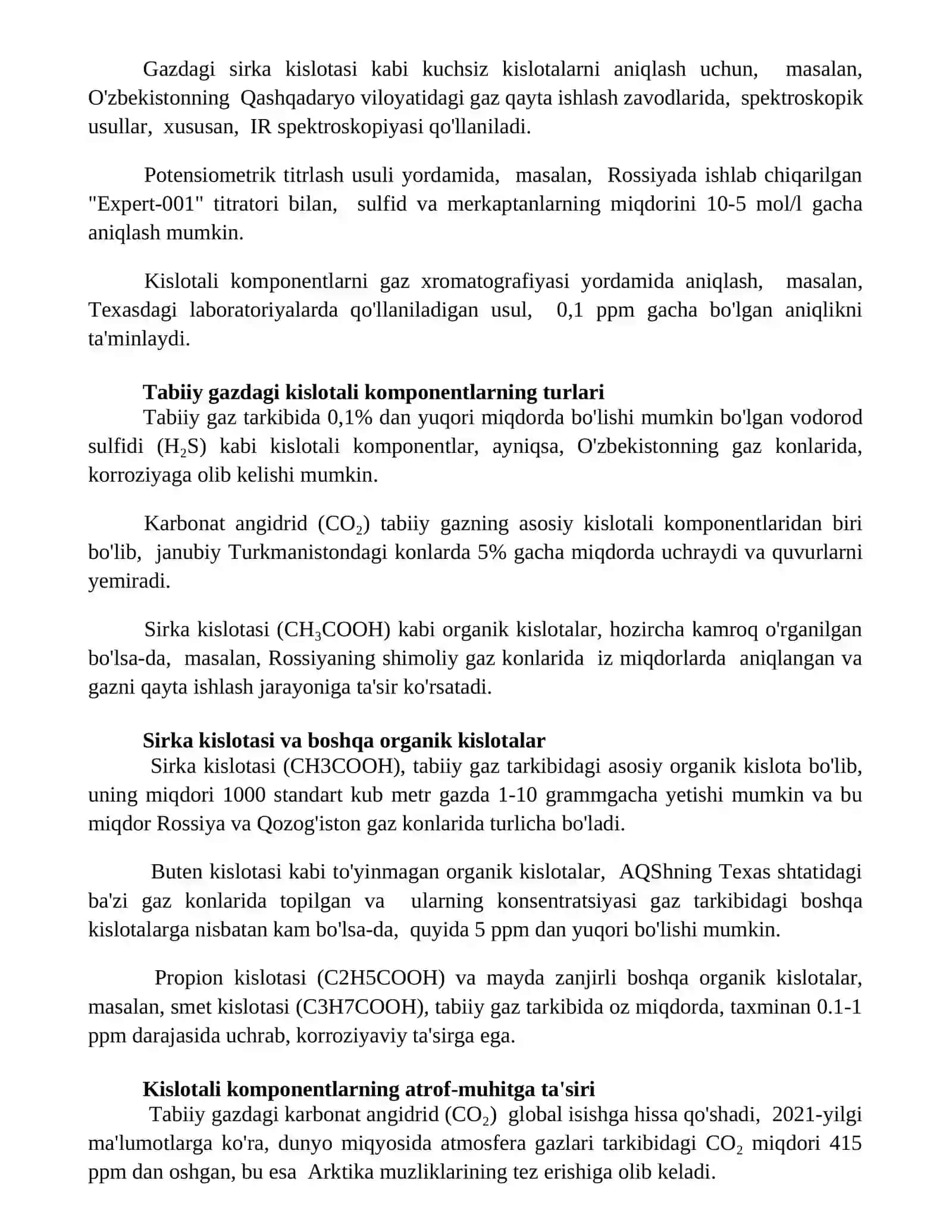 Табиий газ таркибидаги кислотали компонентлар ва ularning xossalari 3
