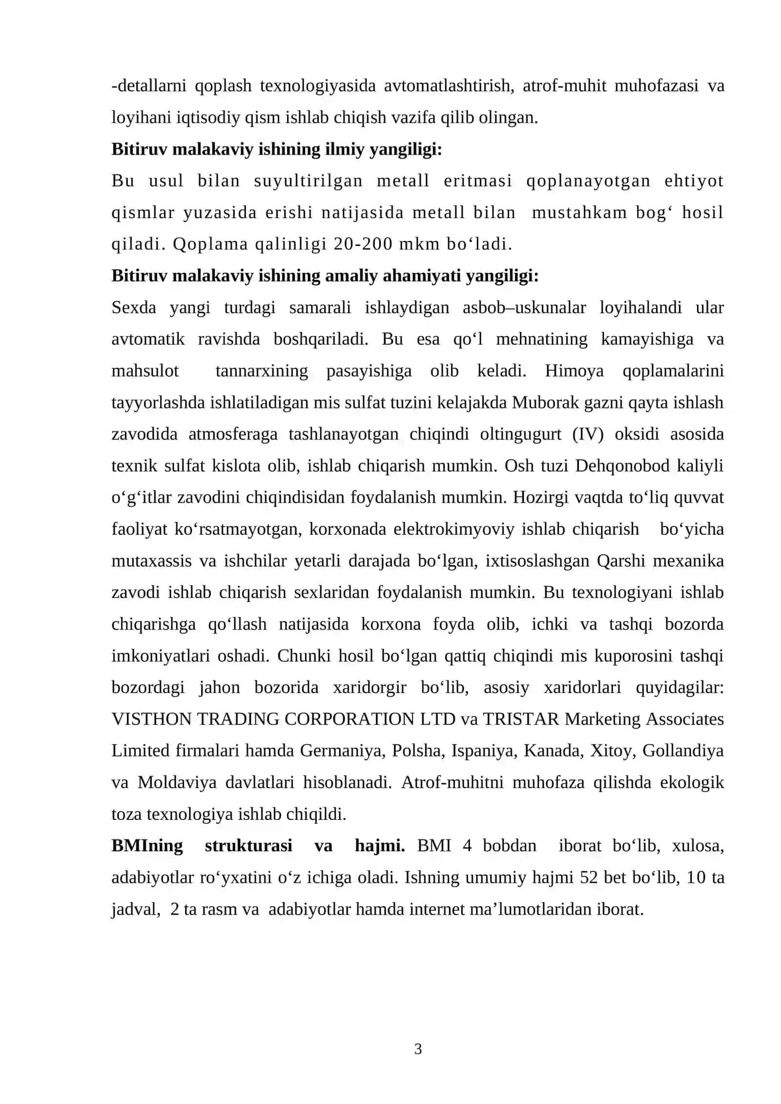 Elektrolitiz usulda mis ajratib olish va mis bilan qoplash sexi (quvvati 30000 m2/yil)ni loyihalash 3