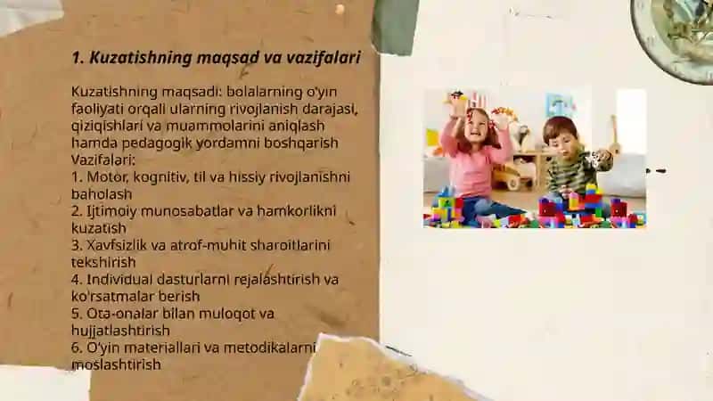 Bolalarning oʻyin faoliyatini kuzatish hamda koʻrsatmalar berish 3
