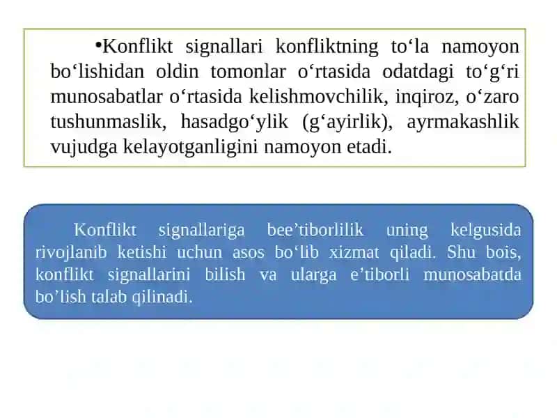 Konfliktsignallari. Nizo, uning mazmuni va turlari 3