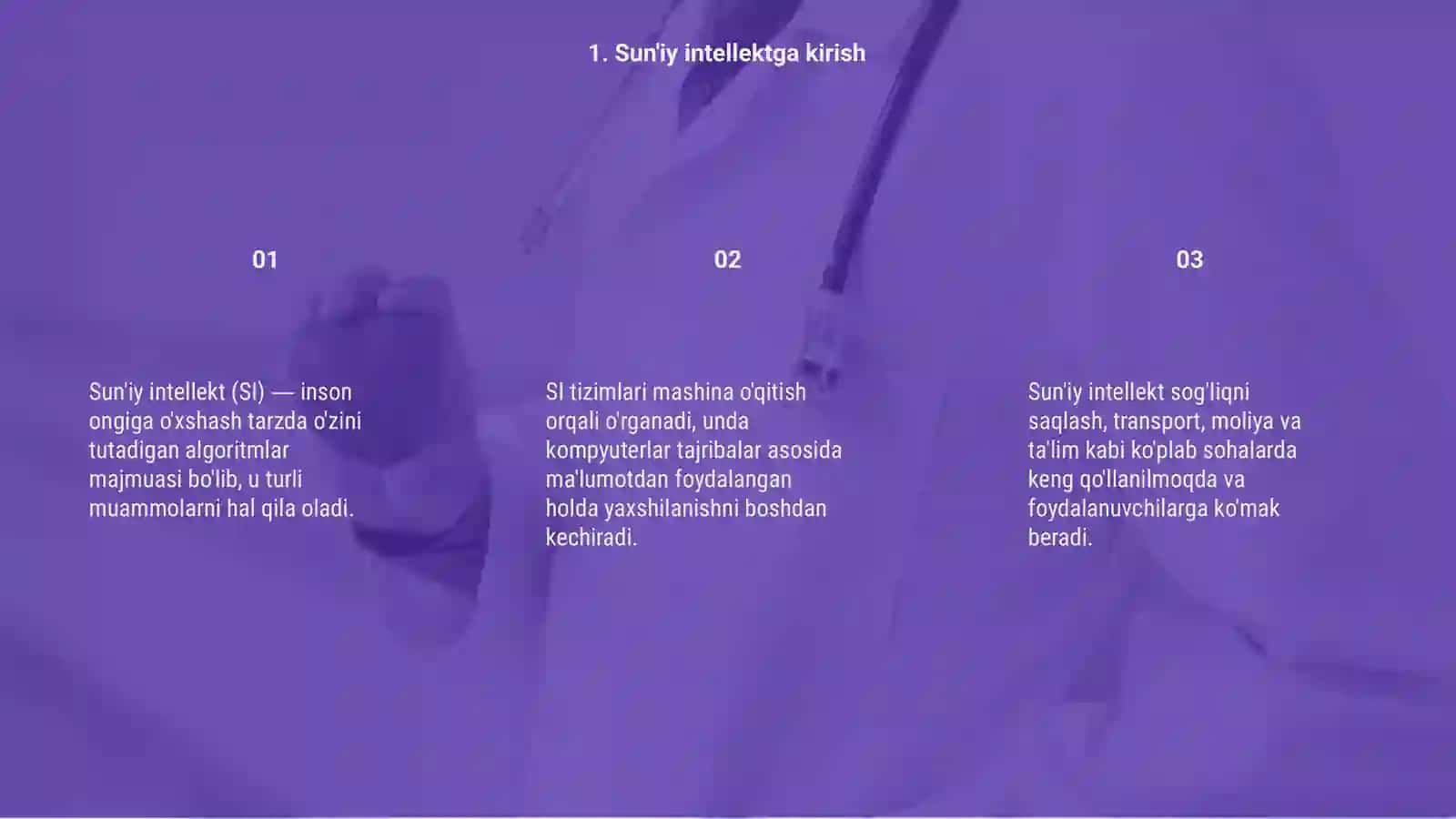 Sun'iy intellekt va neyron tarmoqlarning ishlash prinsipi, o'rganish turlari va qo'llanilishi 3