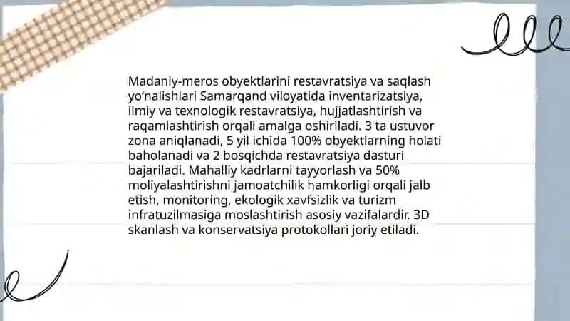Samarqand viloyatida sayyohlik ishlarini rivojlantirish yoʻnalishlari 3