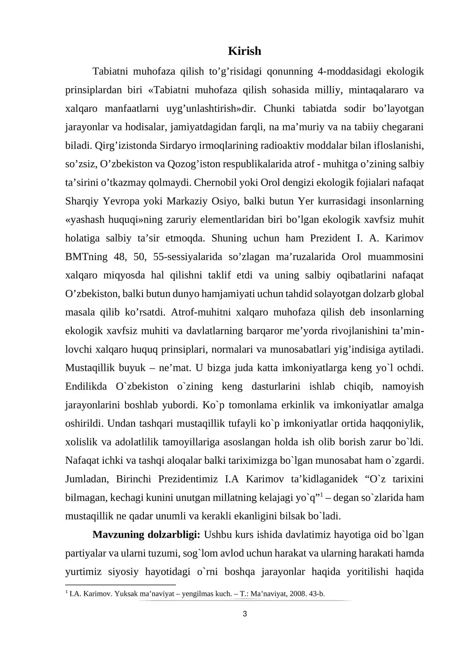 O’zbekistonda atrof-muhitni muhofaza qilish va sog’lomlashtirish yo’lidagi ijtimoiy-siyosiy jarayonlar tarixi 3