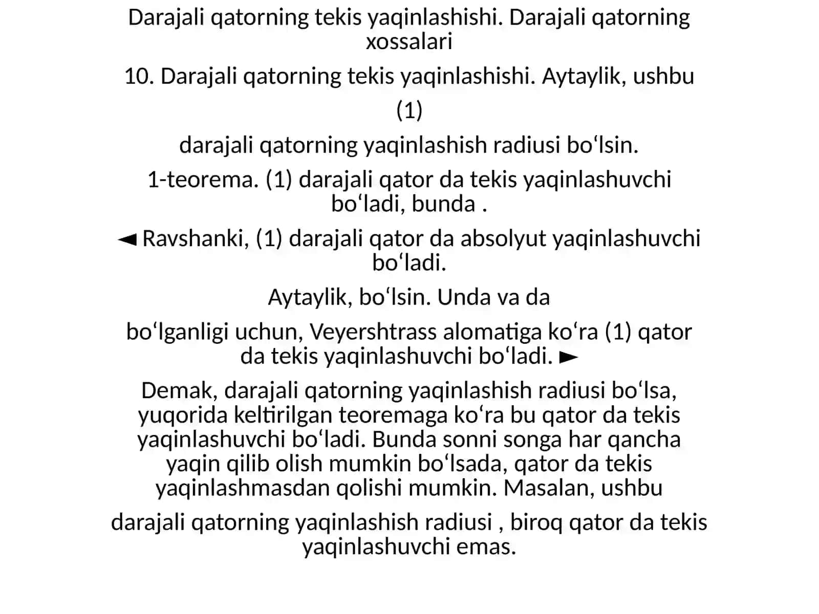 Darajali qatorning tekis yaqinlashishi 3