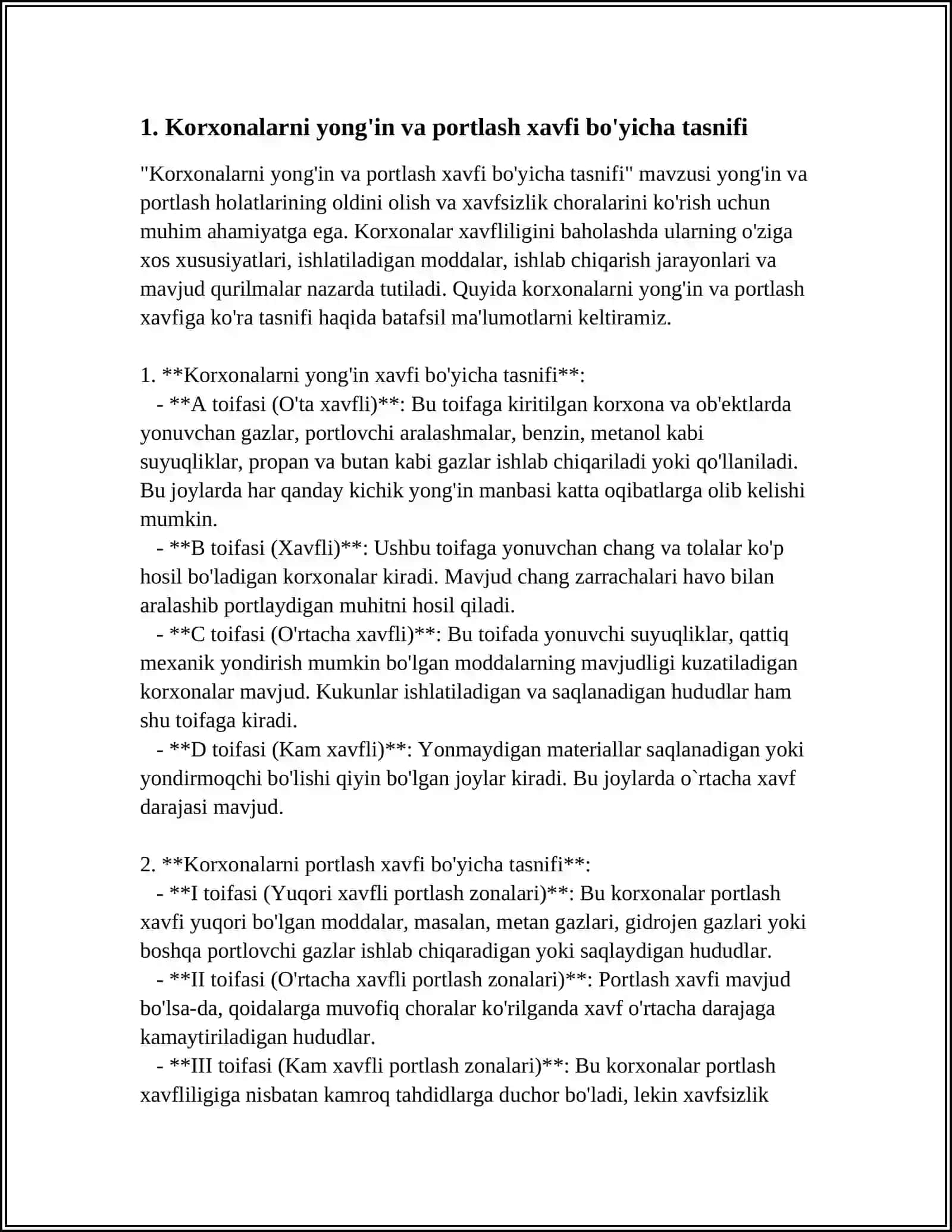 Korxonalarni yong'in va portlash xavfi bo'yicha tasnifi 3
