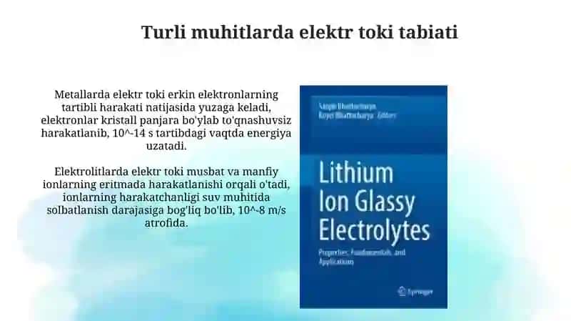 Elektr tokining turli muhitdagi tabiati 3