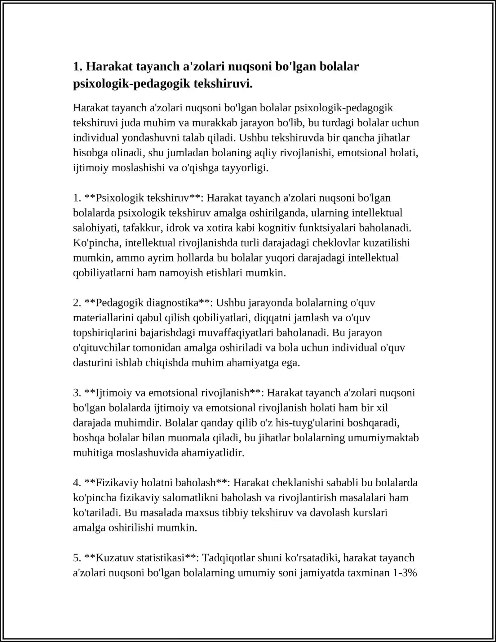 HARAKAT TAYANCH A‘ZOLARIDA NUQSONI BO‘LGAN BOLALARNI PSIXOLOGIK-PEDAGOGIK TEKSHIRISH 3