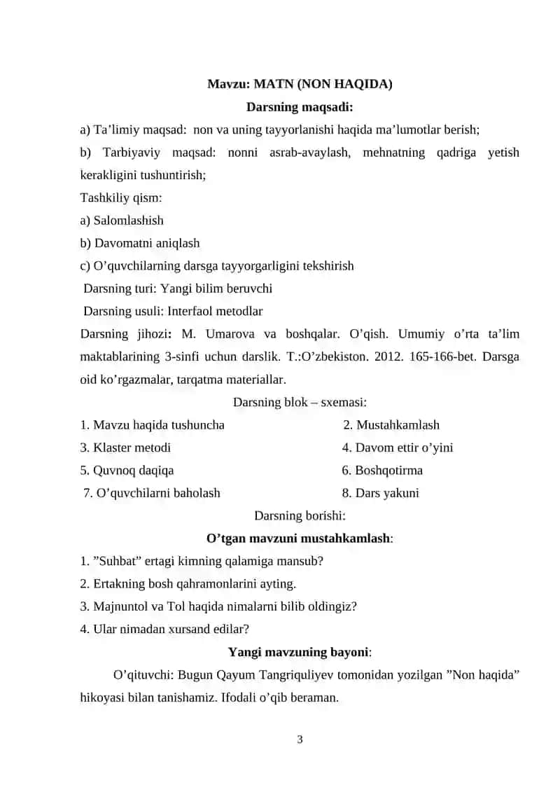 O’qish. Umumiy o’rta ta’lim maktablarining 3-sinfi uchun darslik 3