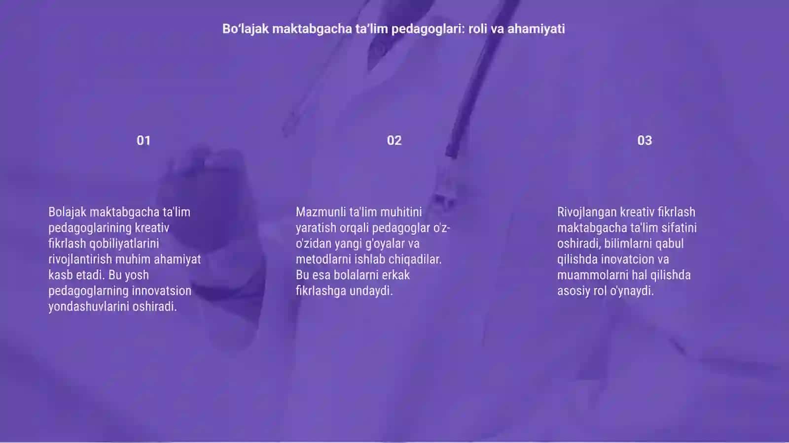 Bolajak maktabgacha ta'lim pedagoglarini kreativ fikrlash qobiliyatlarini rivojlantirish mazmuni 3