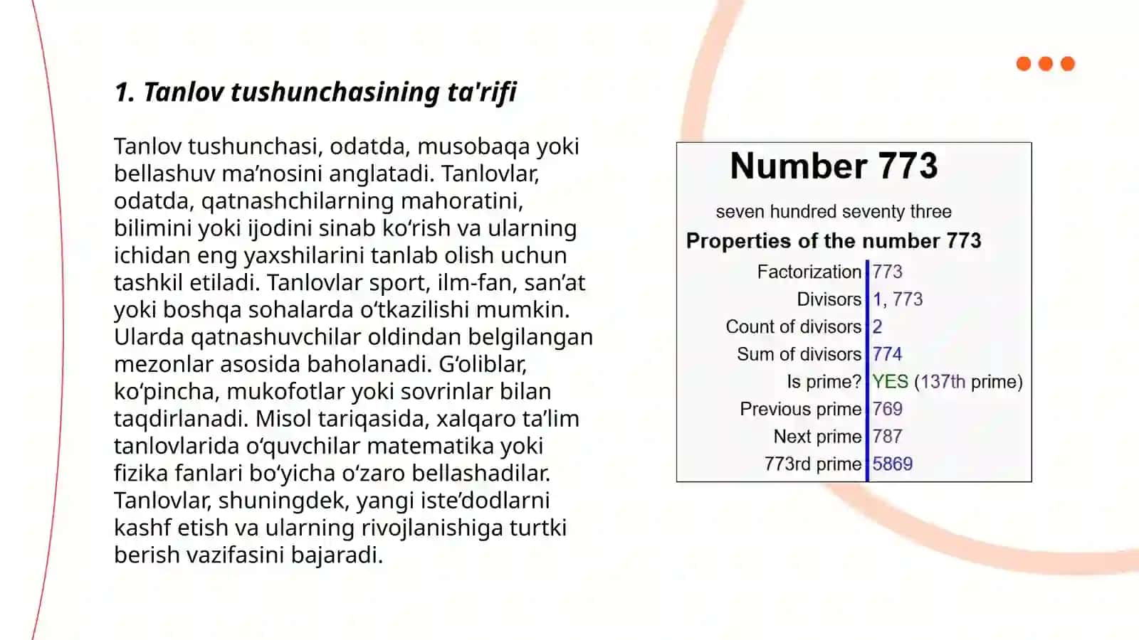 Tanlov tushunchasi va uni o'tkazish mezonlari 3