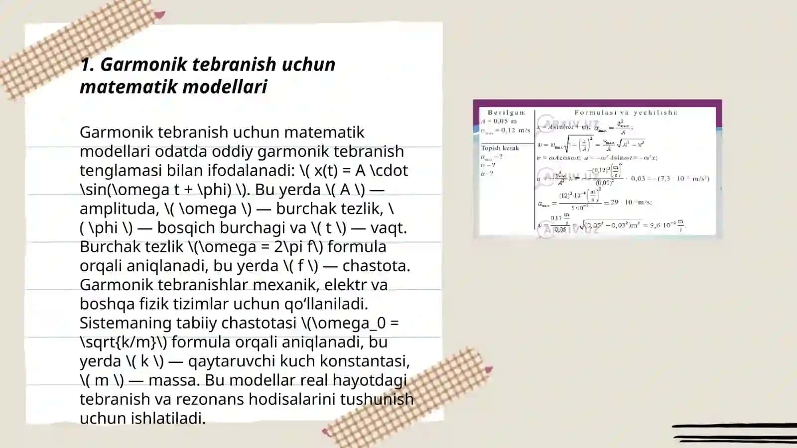 Garmonik tebranishlar tebranishlarni tushuntirish usullari 3