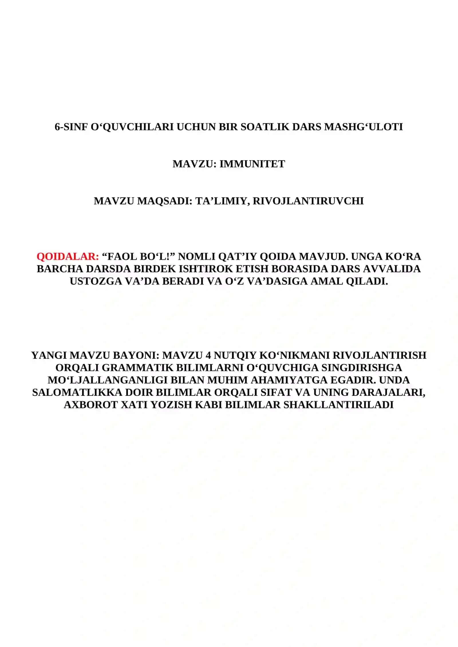 6-SINF O‘QUVCHILARI UCHUN BIR SOATLIK DARS MASHG‘ULOTI UCHUN LOYIHA ISHI 3