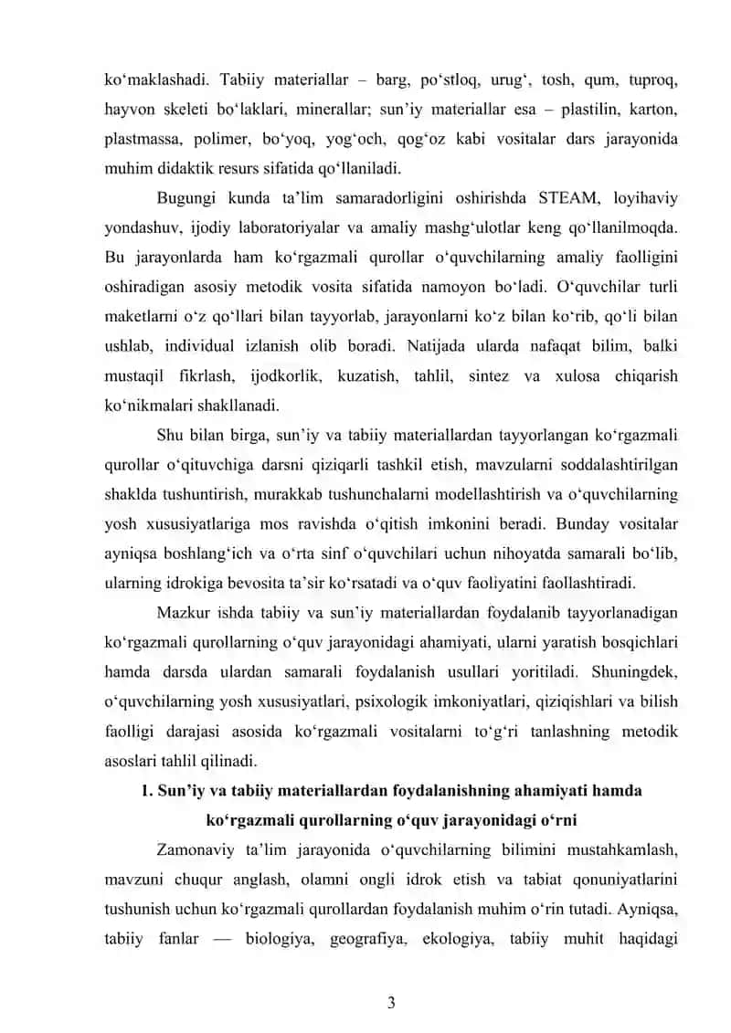 Tabiiy Fanidan Mavzular Boʻyicha Sunʼiy va Tabiiy Materiallardan Koʻrgazmali Qurollar Tayyorlash 3