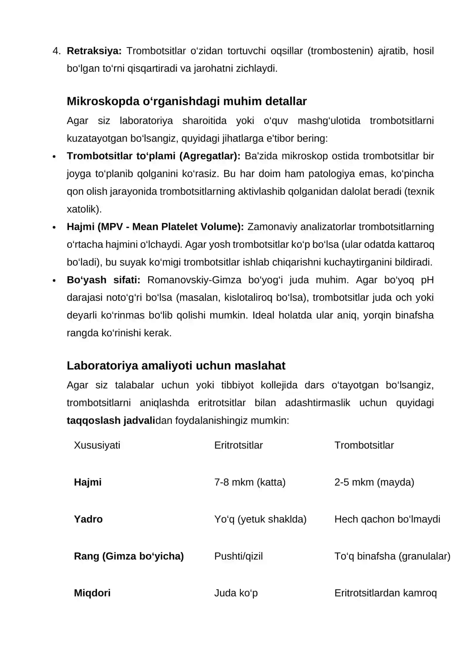 Trombositlarning tuzulishi, mikroskopda ko`rib o`rganish 3
