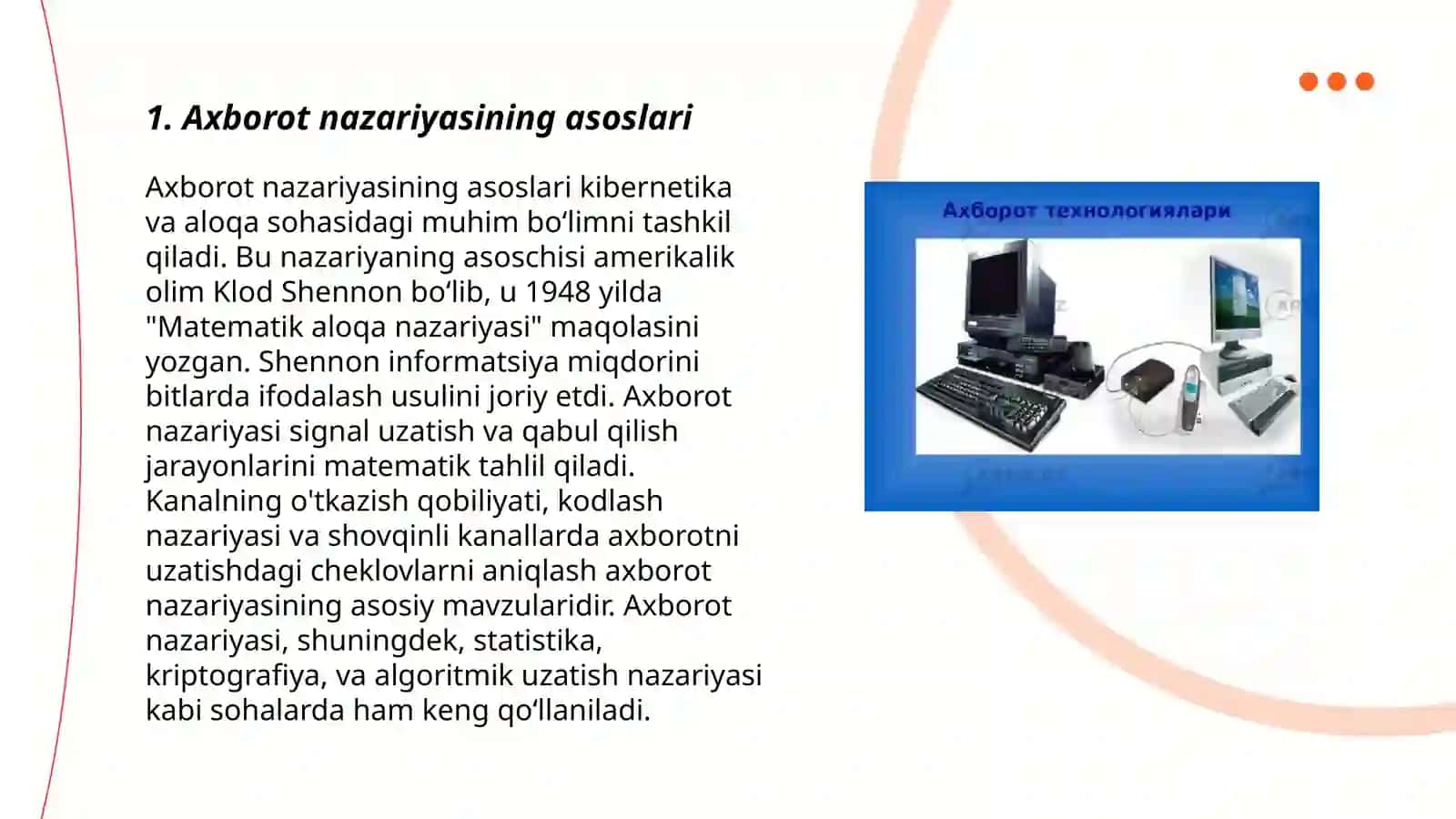 Axborot nazariyasi, axborot turlari, xususiyatlari va oʻlchov birliklari 3
