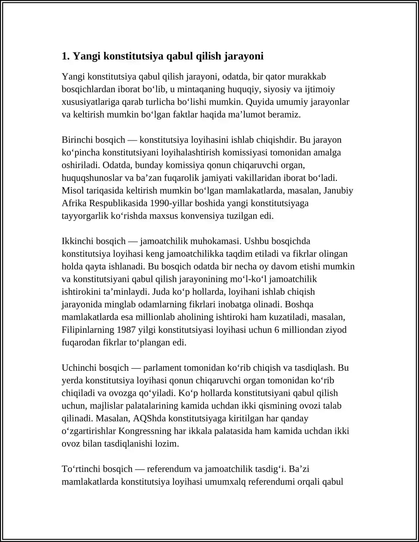 MUSTAQIL ISH Mavzu: YANGI KONSTITUTSIYA QABUL QILINISHI 3