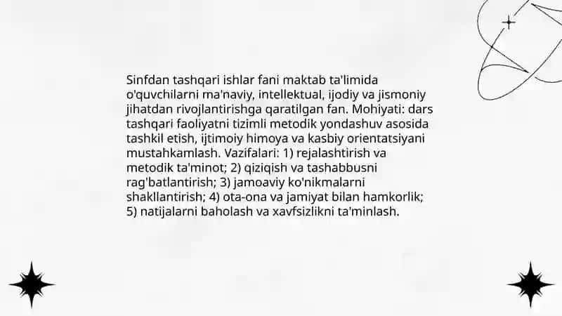 Sinfdan tashqari ishlarni tashkil qilish va òtkazish metodikasi fani-òquv fani sifatida 3