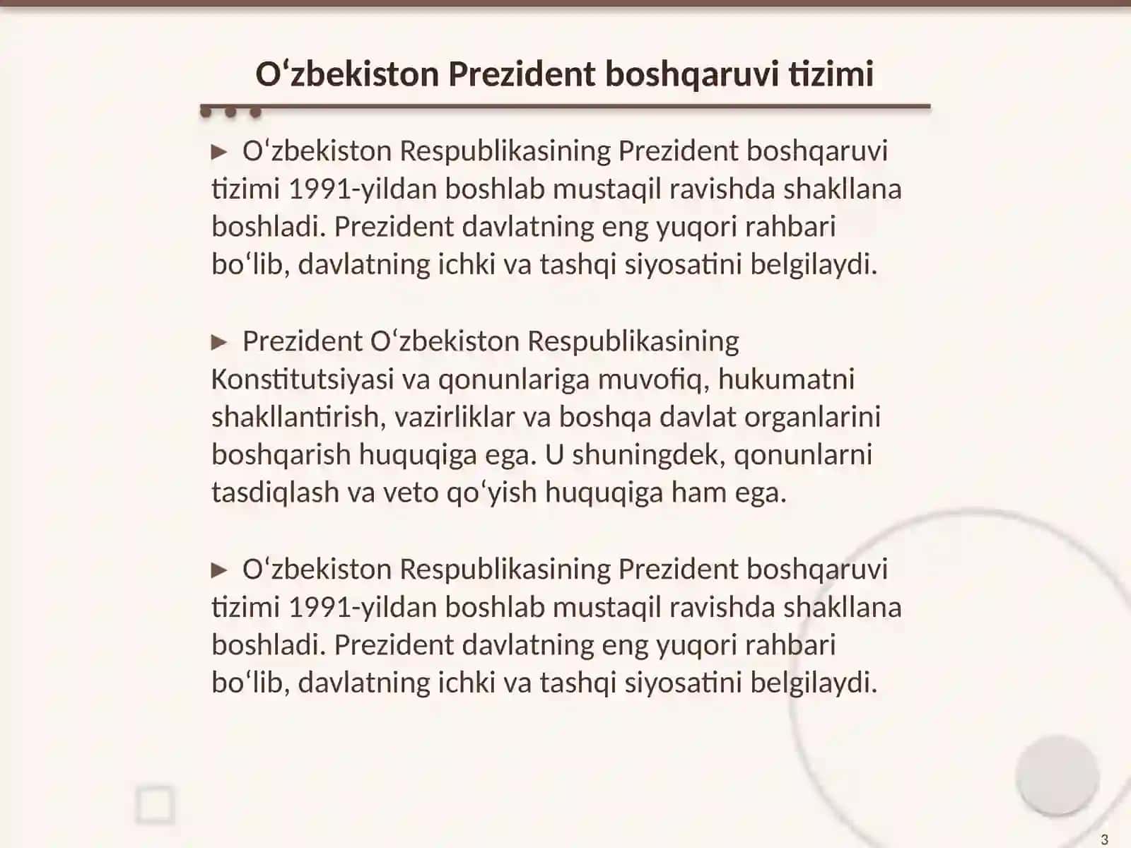 Mustaqil O‘zbekiston Prezident boshqaruviga oid ma’lumotlar 3