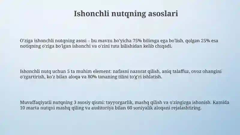 Jamoatchilik oldida ishonch bilan to'g'ri va qiziqarli tildan foydalangan holdagapirish 3
