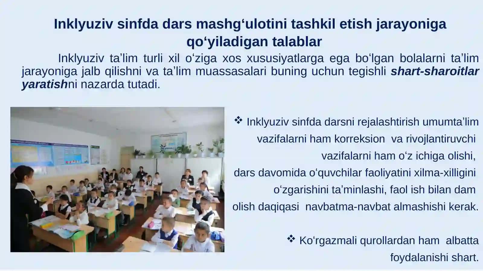 Inklyuzivsinflardadarsmashg‘ulotlariningoʻzigaxosxususiyatlari 3