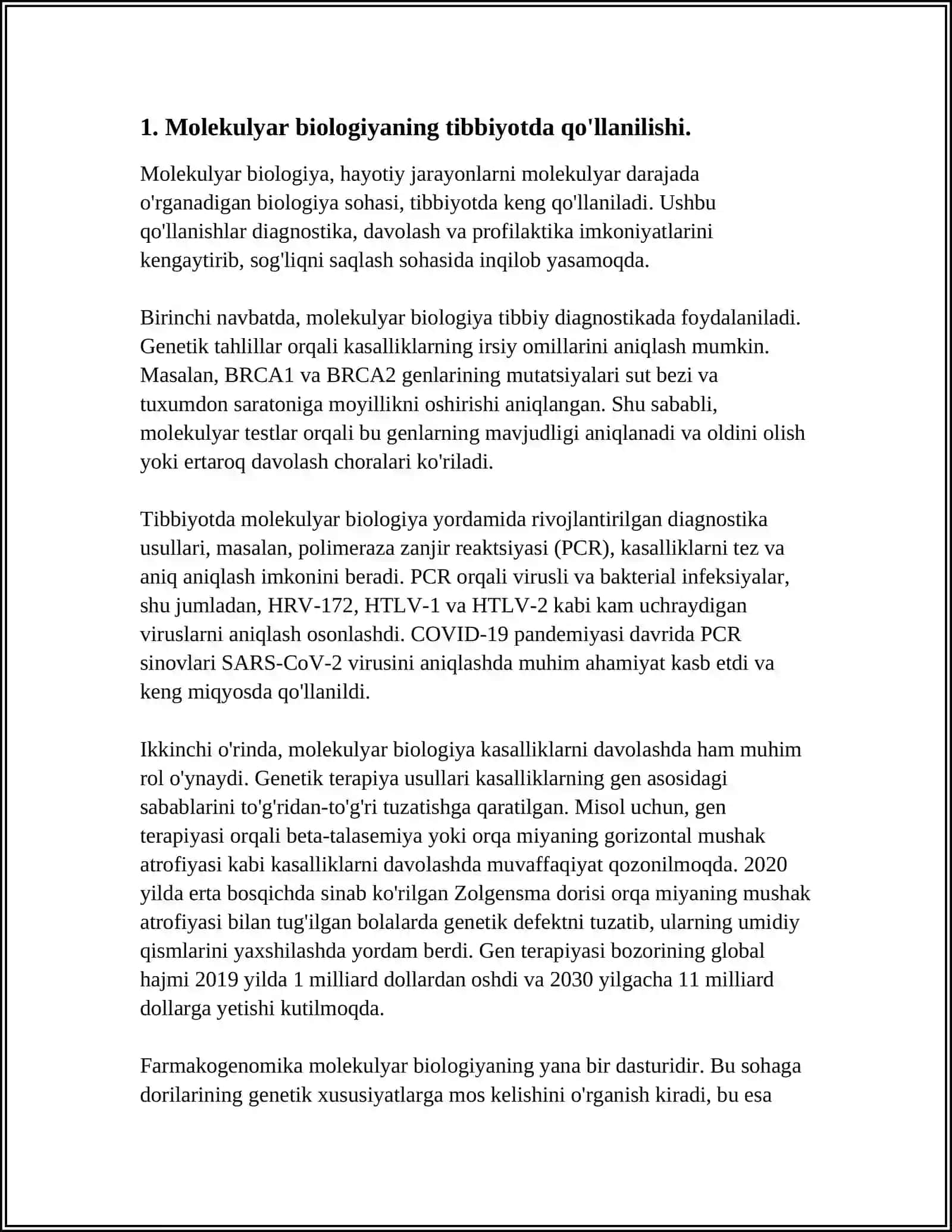 TIBBIYOT, BIOLOGIYA VA FARMATSIYANING AMALIY MASALALARINI OCHIB BERISH 3