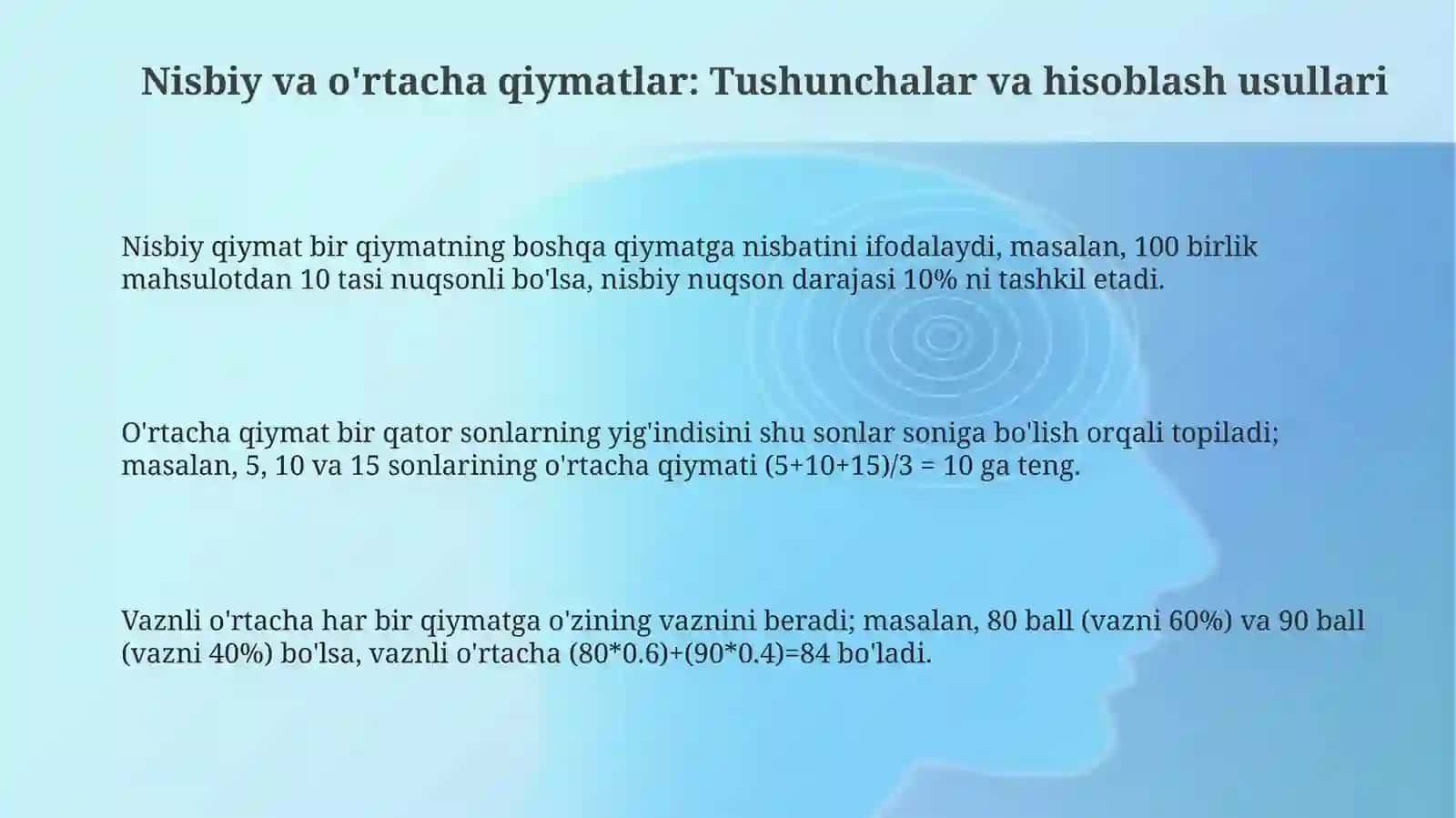 Nisbiy va O'rtacha Qiymatlar 3