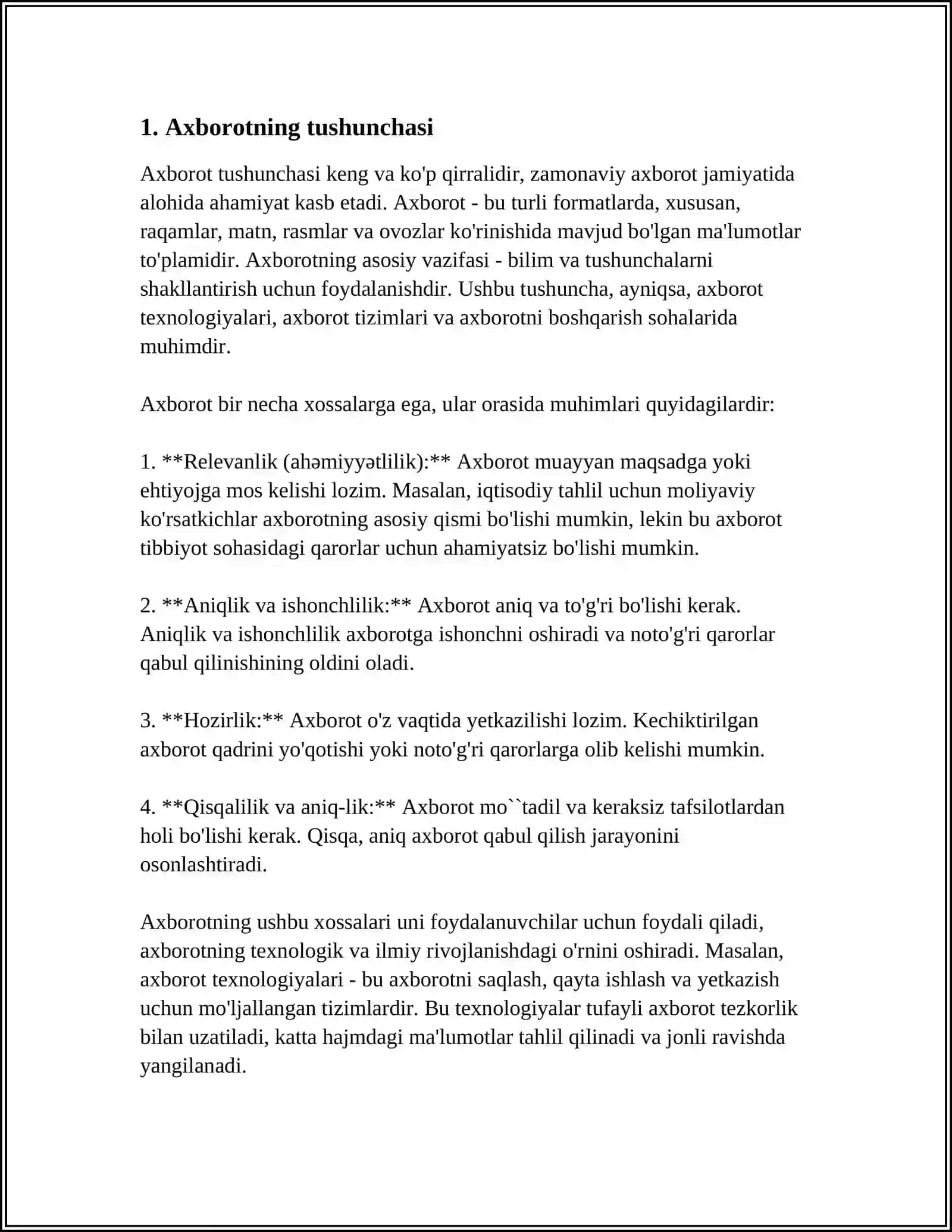 AXBOROT NIMA VA UNING MANBALARI 3