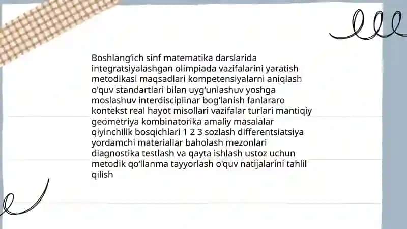 Boshlangʻich sinf matematika darslarida integratsiyalashgan taʼlim. Olimpiada 3