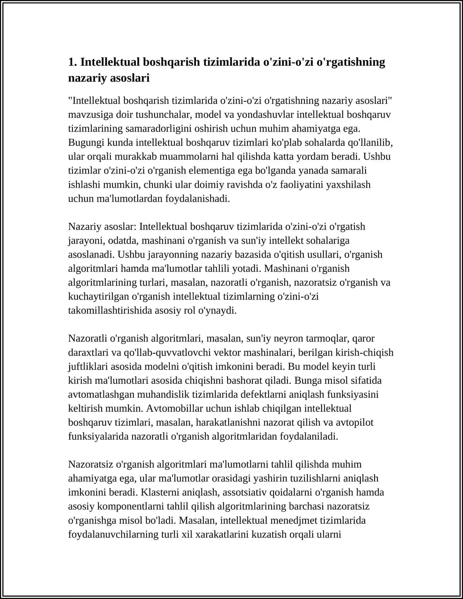 INTELLEKTUAL BOSHQARISH TIZIMLARIDA O'ZINI-O'ZI O'RGATISH JARAYONINI TASHKIL ETISH 3