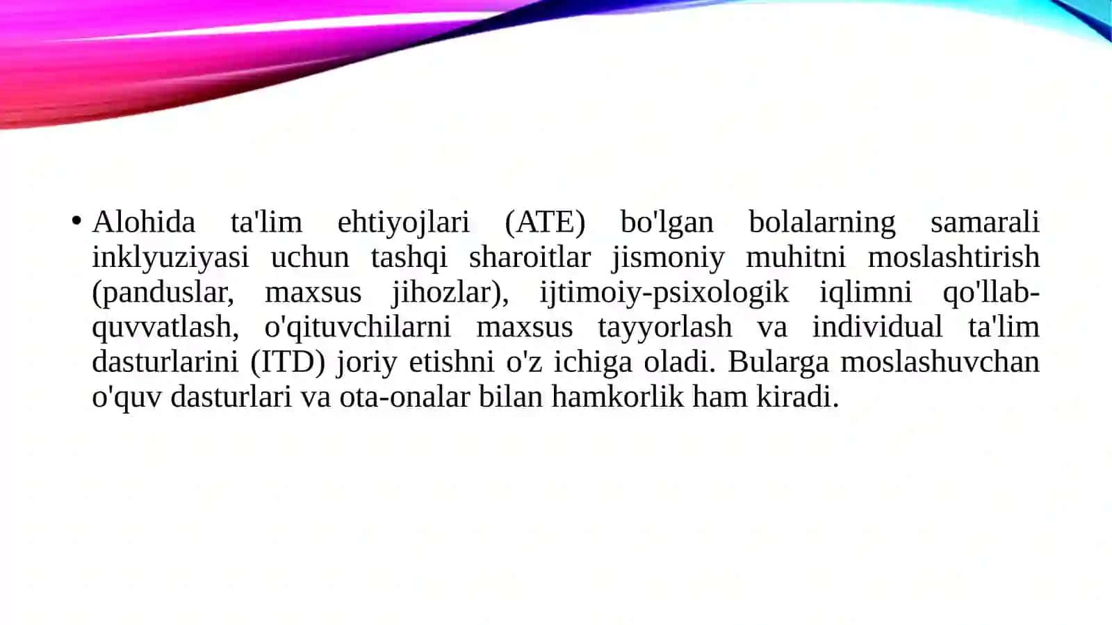 Alohida ta'lim ehtiyojlari bo’lgan bolani samarali inklyuziyasi uchun tashqi sharoitlar 3