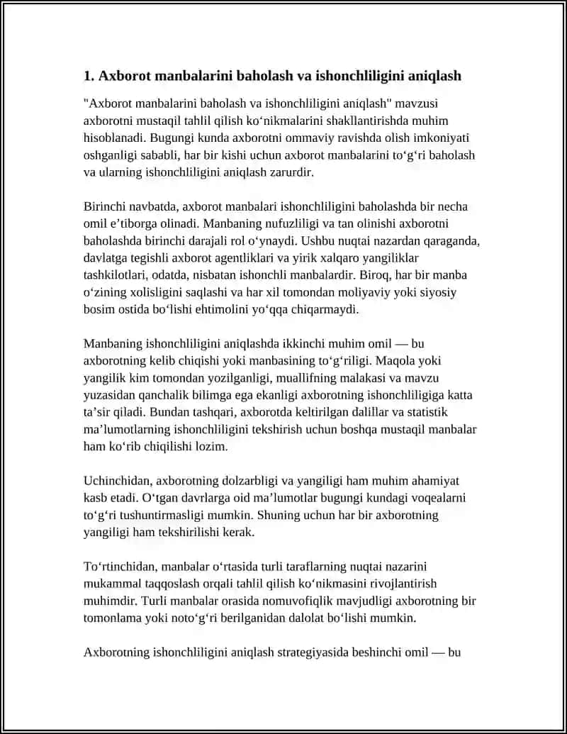 AXBOROTNI MUSTAQIL TAHLIL QILISH KOʻNIKMALARINI EGALLASH 3
