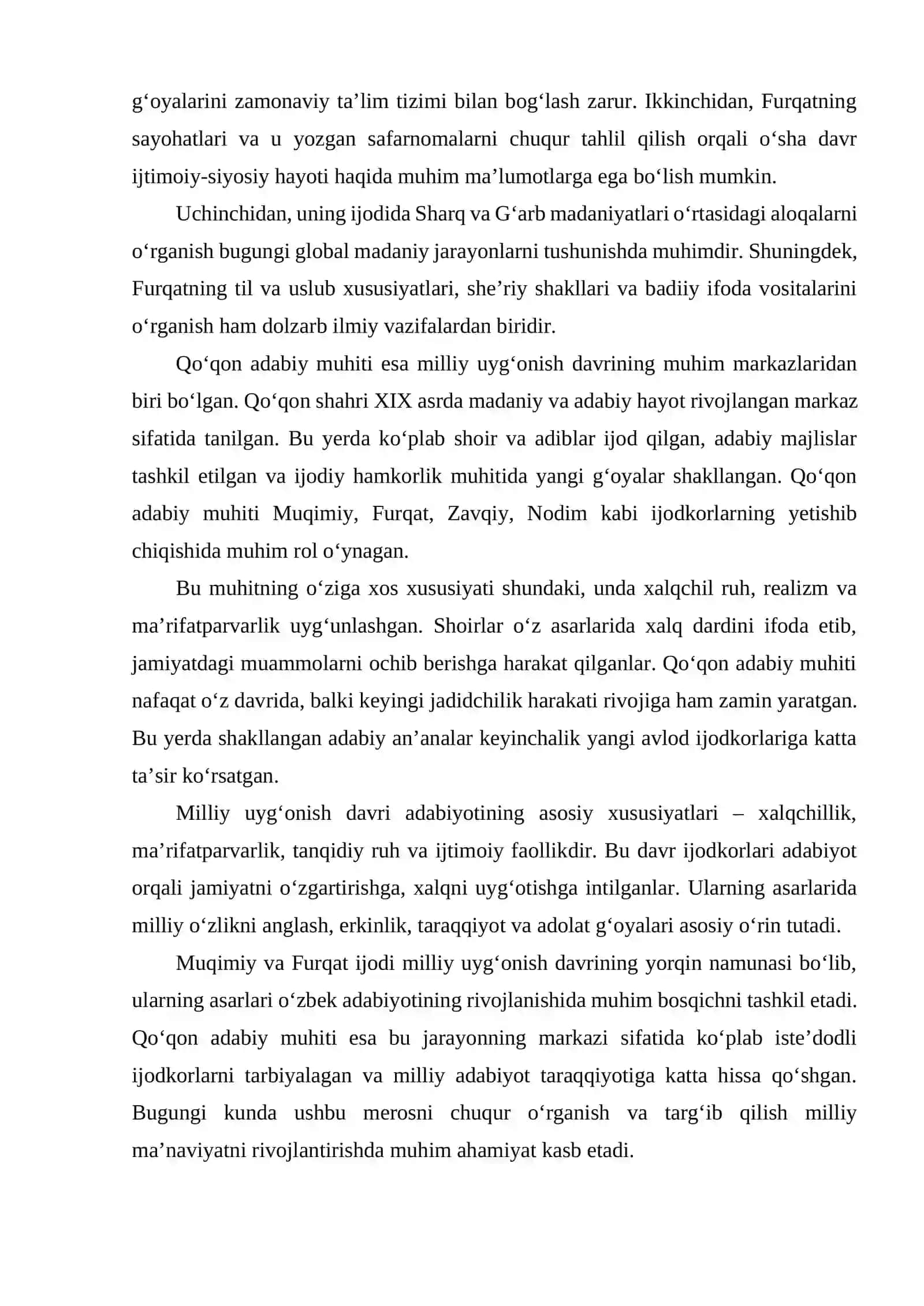 MUQIMIY VA MILLIY UYG‘ONISH DAVRI . FURQAT HAYOTI VA IJODINI O‘RGANISHNING DOLZARB MASALALARI. QO‘QON ADABIY MUHITI 3