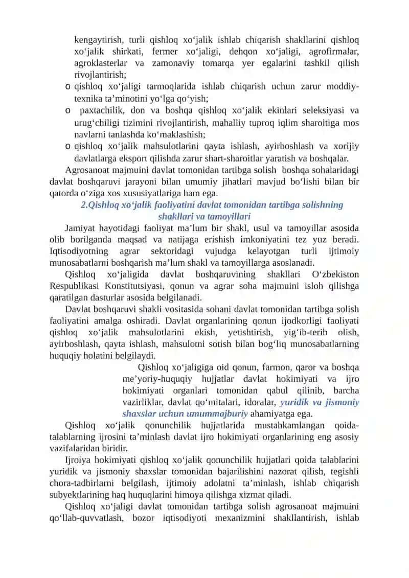 Qishloq xo‘jalik faoliyatini davlat tomonidan tartibga solish 3