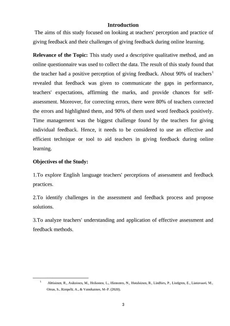 Course Paper on Teacher's Perception of Assessment and Feedback in English Language Classroom 3