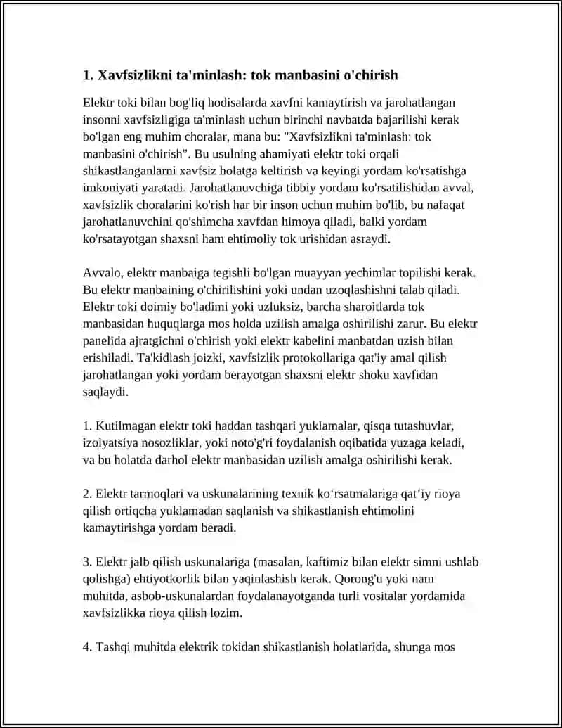 ELEKTR TOKI DAN SHIKASTLANGAN DA SUN'IY NAFAS OLDIRISHGA AMAL QILADIGAN QOIDALAR 3