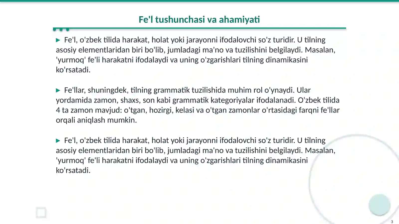 Fe'llarning semantik ma'nolari va kategoriyalari 3