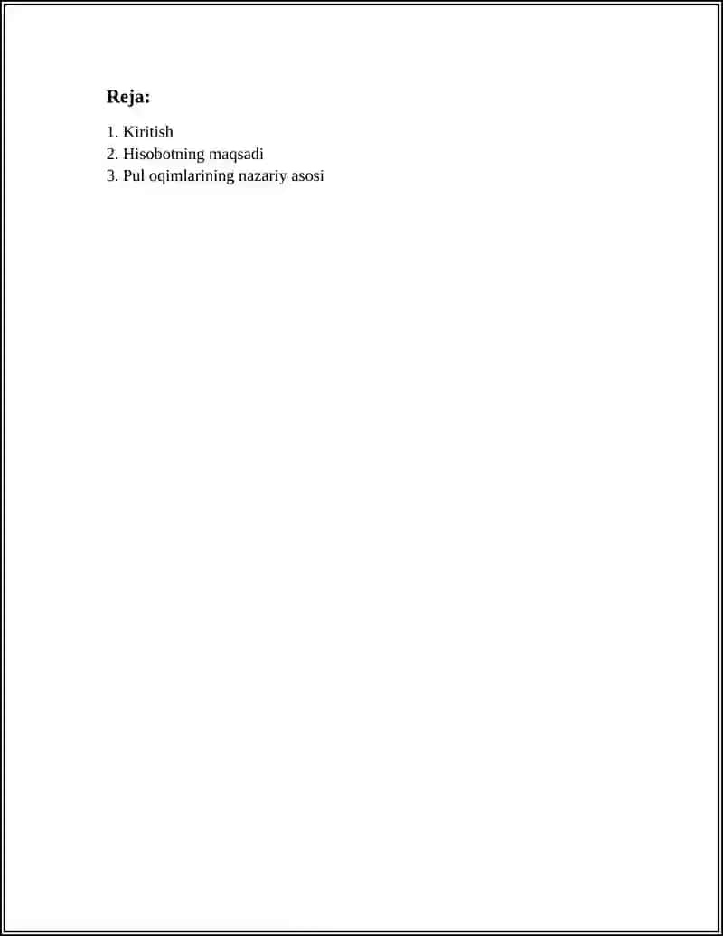 PUL OQIMLARI TOʻGʻRISIDAGI HISOBOT 3