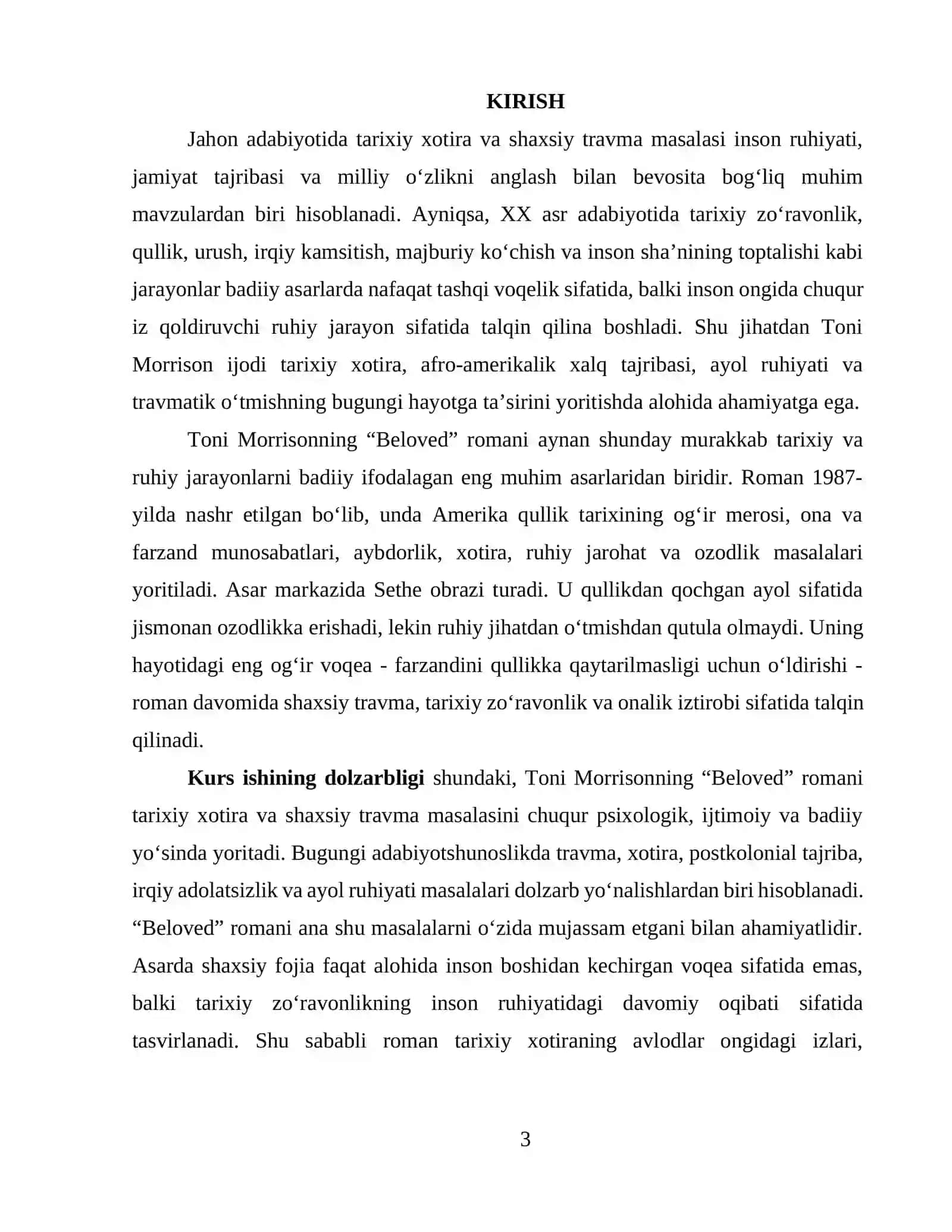 TONI MORRISONNING “BELOVED” ROMANIDA TARIXIY XOTIRA VA SHAXSIY TRAVMA TALQINI 3