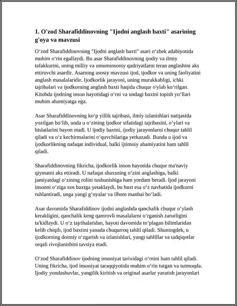 O'zod Sharafiddinovning "Ijodni anglash baxti" asari 3