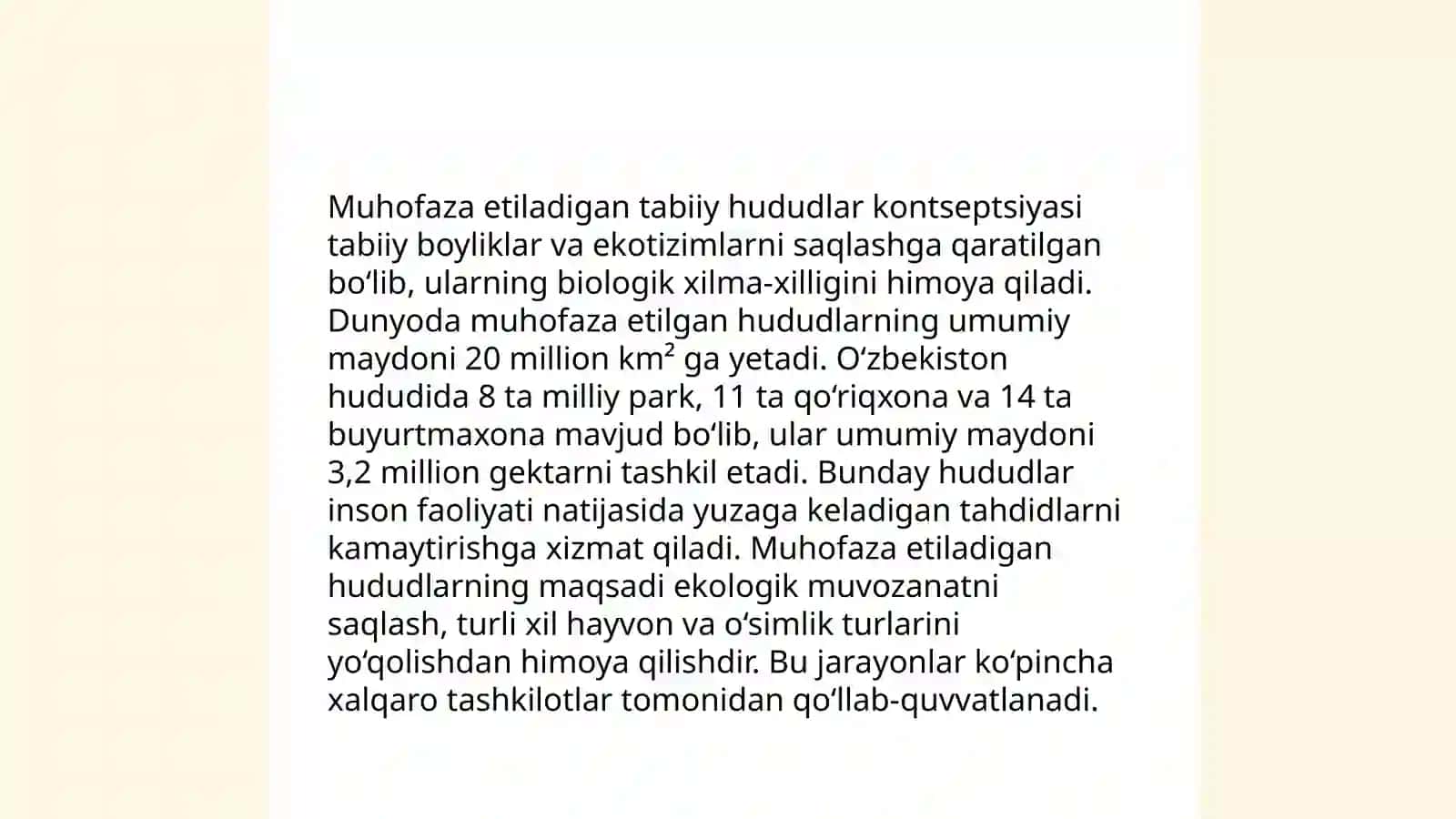Muhofaza etiladigan tabiiy xududlarning tasniflash Valijonov Ubaydullo 23.60 3