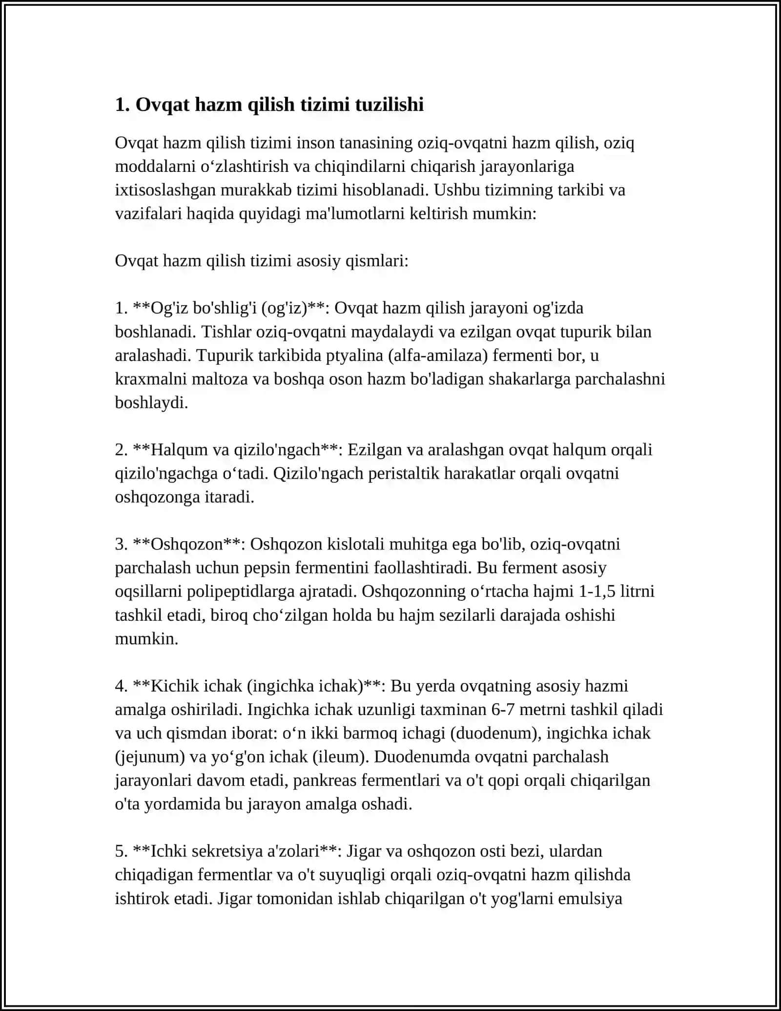 ODAM VA HAYVON INGICHKA VA YO'G'ON ICHAGIDA OVQAT HAZM BO'LISHINI O'ZIGA XOSLIGI 3