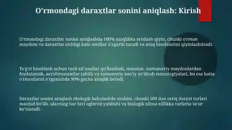 Oʻrmon undagi daraxtlar sonini aniqlash 3